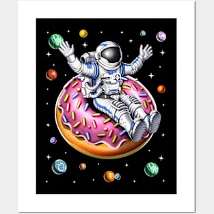 Space Astronaut Riding Donut Posters and Art